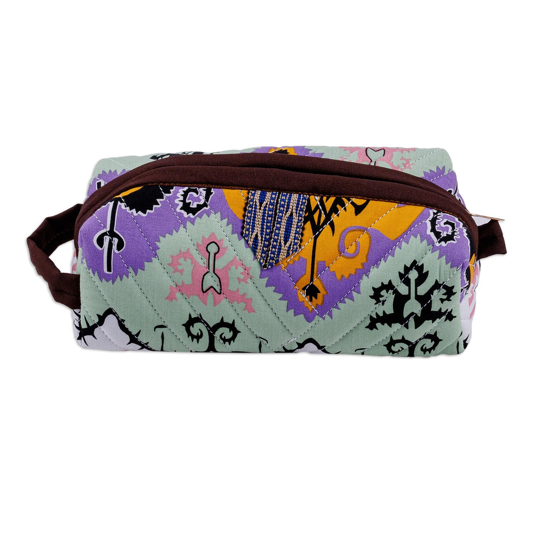 Handmade Cotton Cosmetic Bag with Handle and Ikat Patterns - Dreamy Designs