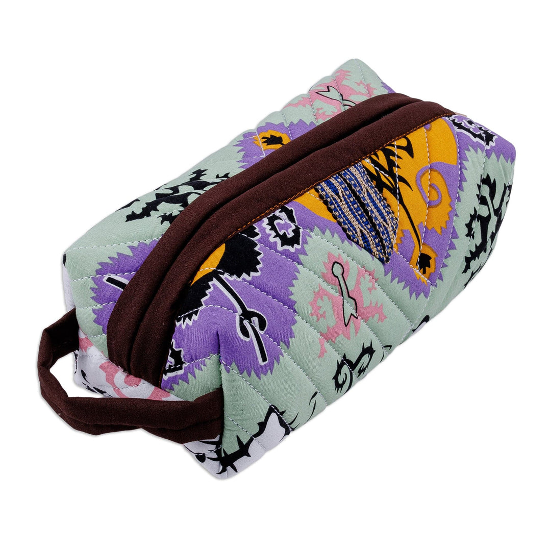 Handmade Cotton Cosmetic Bag with Handle and Ikat Patterns - Dreamy Designs