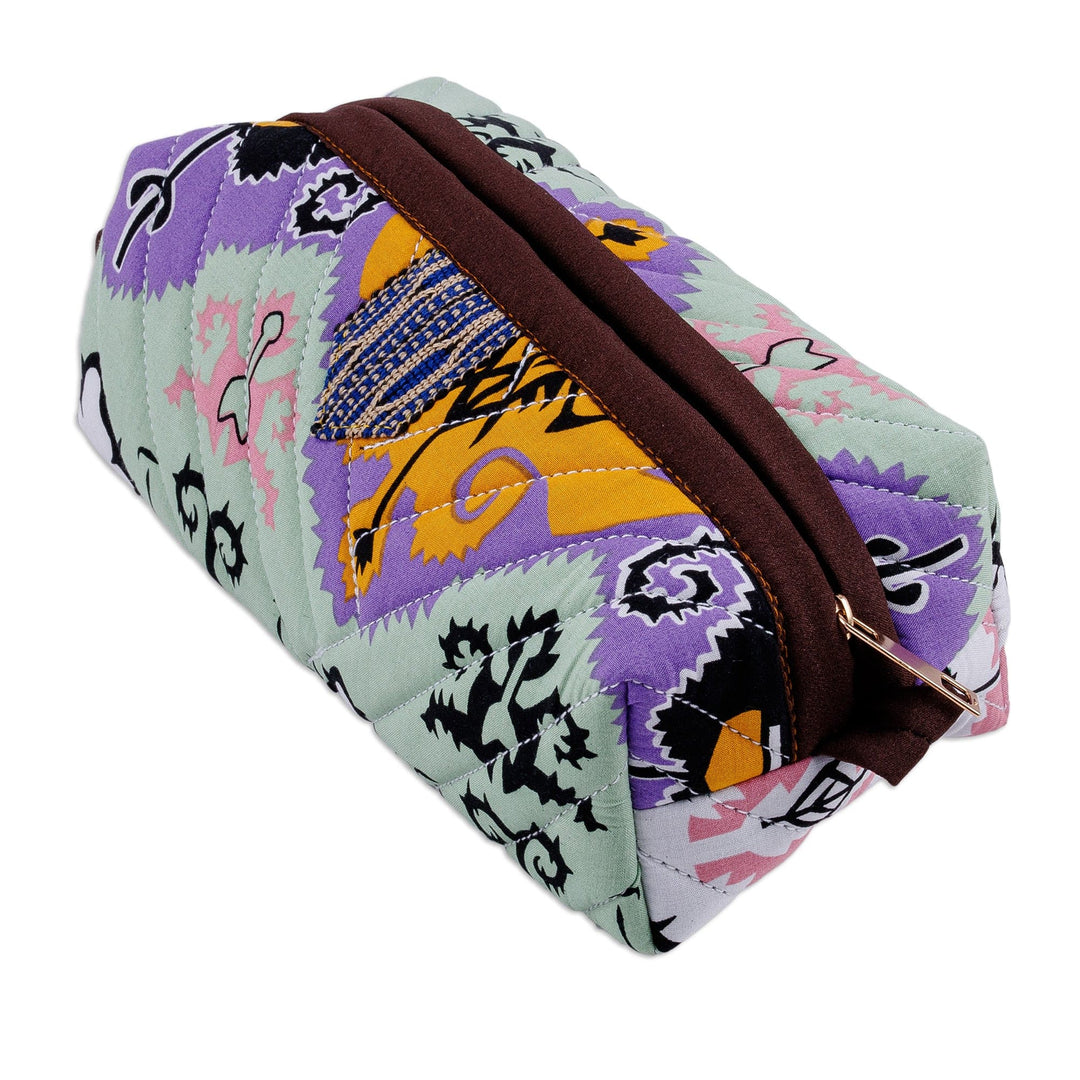 Handmade Cotton Cosmetic Bag with Handle and Ikat Patterns - Dreamy Designs
