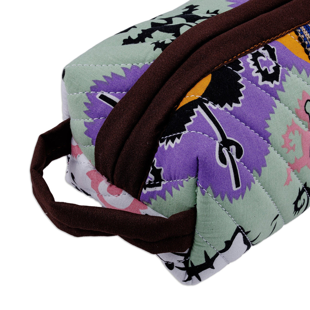 Handmade Cotton Cosmetic Bag with Handle and Ikat Patterns - Dreamy Designs