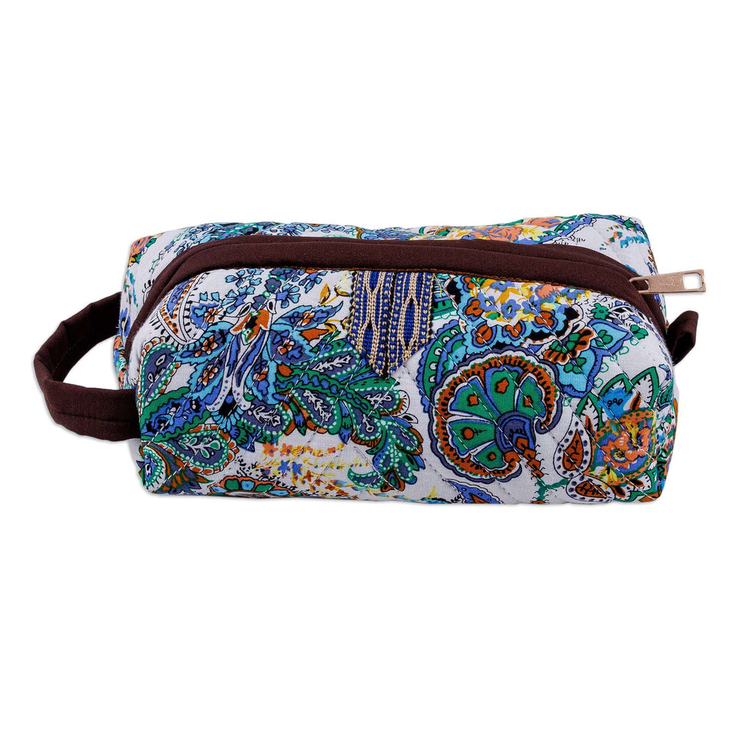 Handcrafted Floral Ikat Cotton Cosmetic Bag with Handle - Gorgeous Garden