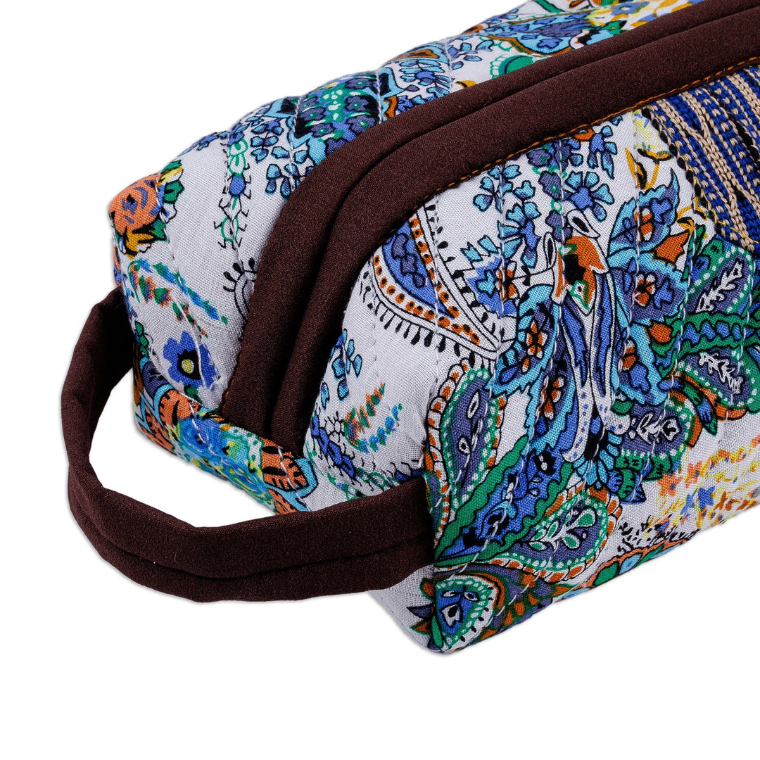 Handcrafted Floral Ikat Cotton Cosmetic Bag with Handle - Gorgeous Garden