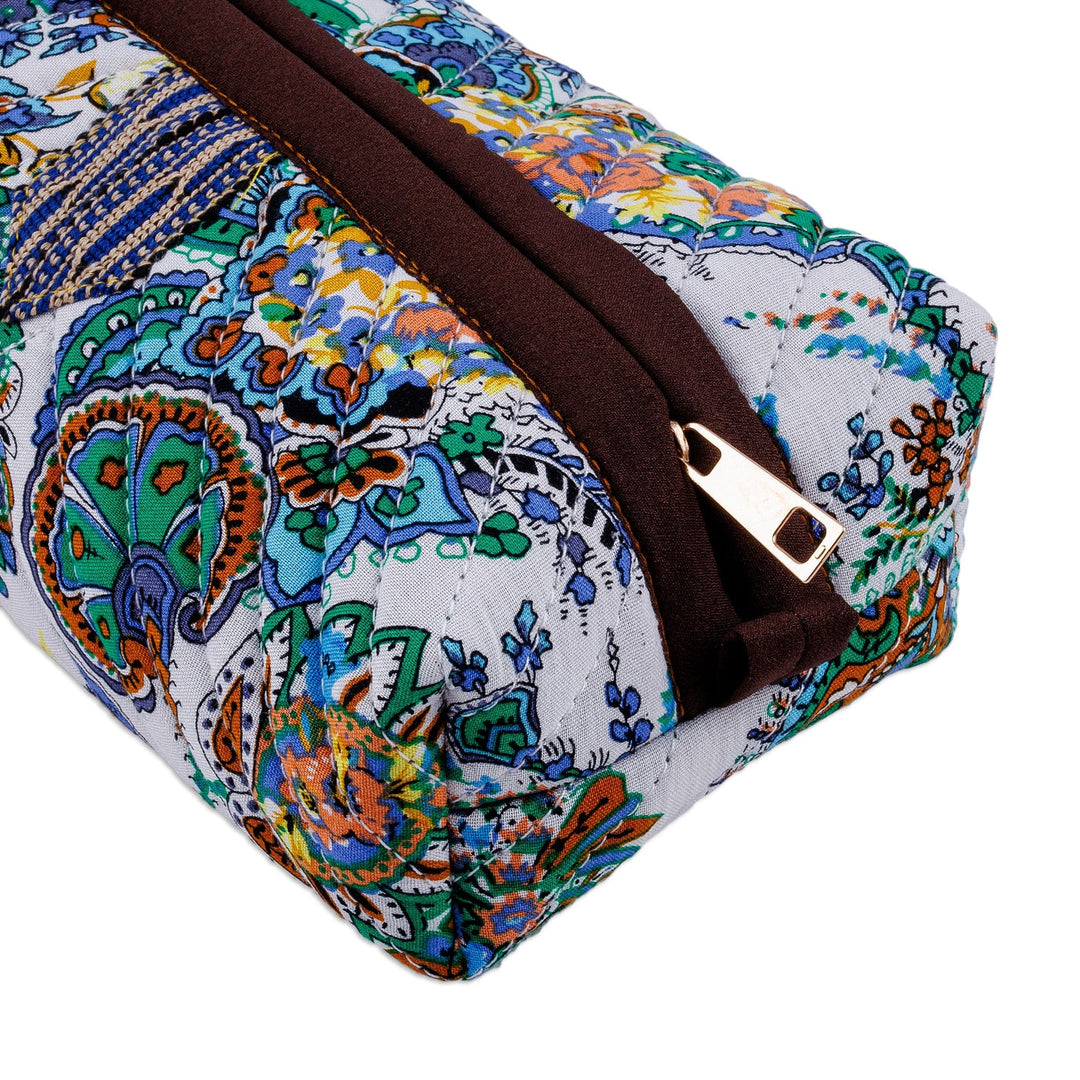 Handcrafted Floral Ikat Cotton Cosmetic Bag with Handle - Gorgeous Garden