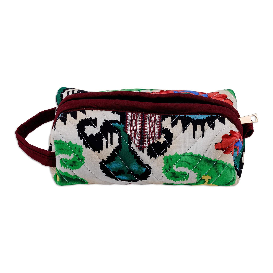 Handmade Ikat Cotton Cosmetic Bag with Handle & Brass Zipper - Vibrant Colors
