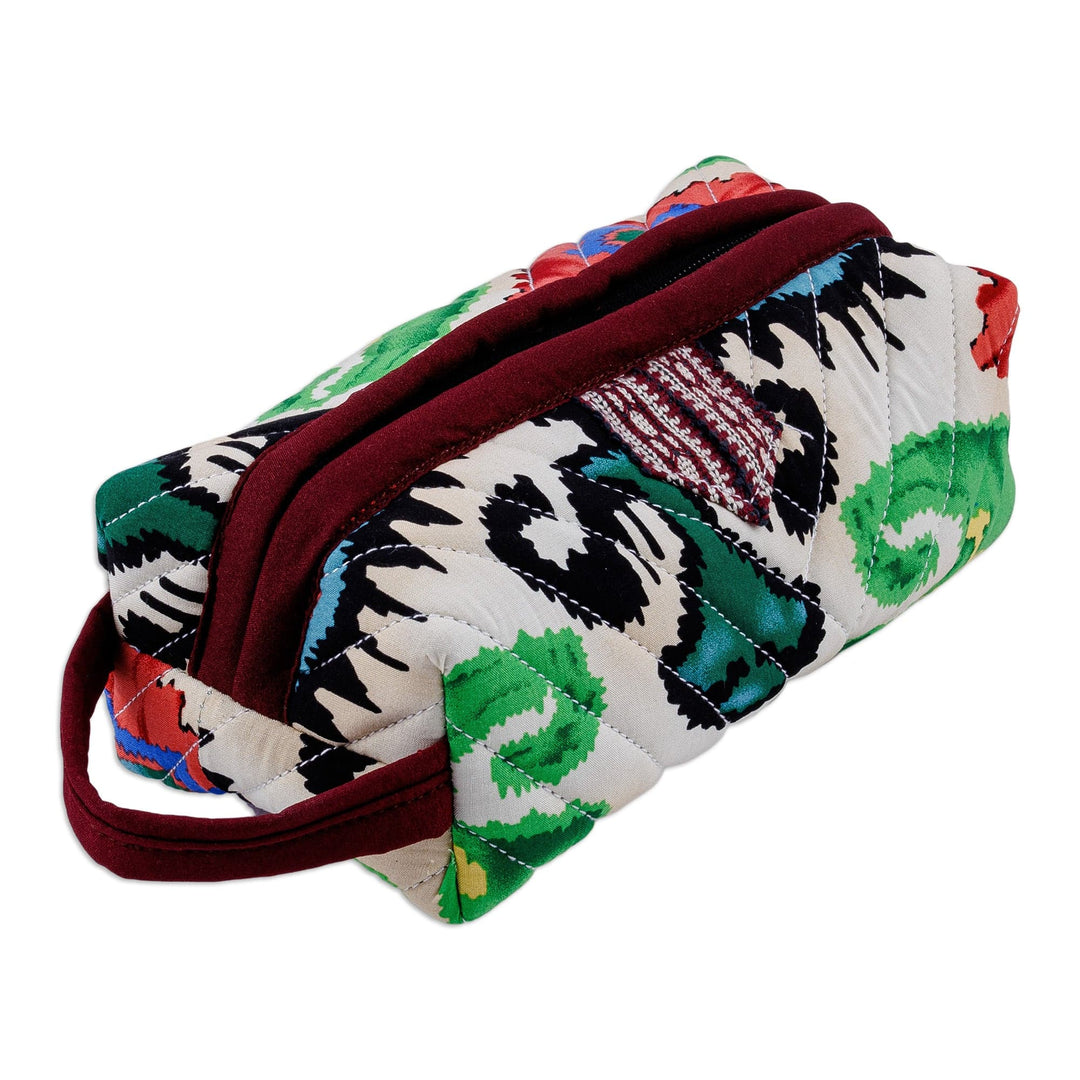 Handmade Ikat Cotton Cosmetic Bag with Handle & Brass Zipper - Vibrant Colors