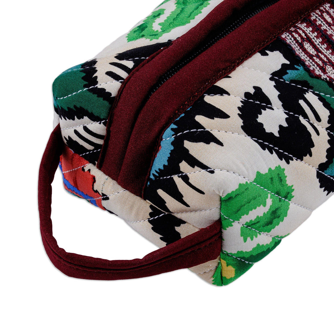 Handmade Ikat Cotton Cosmetic Bag with Handle & Brass Zipper - Vibrant Colors