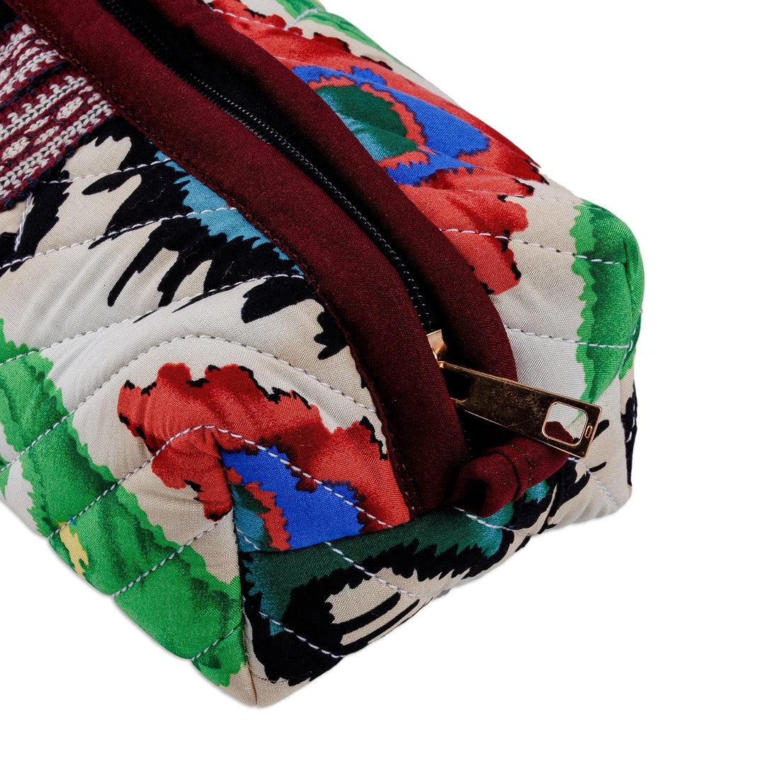 Handmade Ikat Cotton Cosmetic Bag with Handle & Brass Zipper - Vibrant Colors