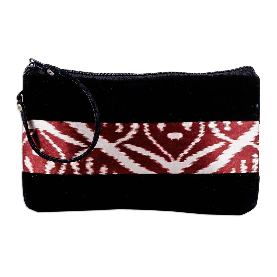 Black Wristlet with Ikat Accent Handcrafted in Uzbekistan - Glam Style