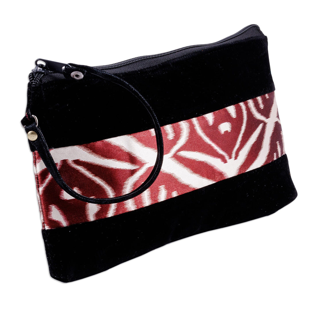 Black Wristlet with Ikat Accent Handcrafted in Uzbekistan - Glam Style