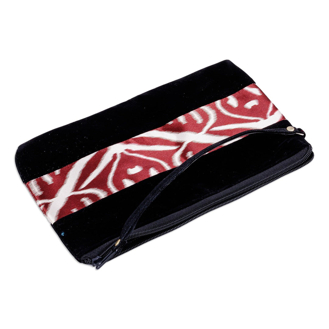 Black Wristlet with Ikat Accent Handcrafted in Uzbekistan - Glam Style