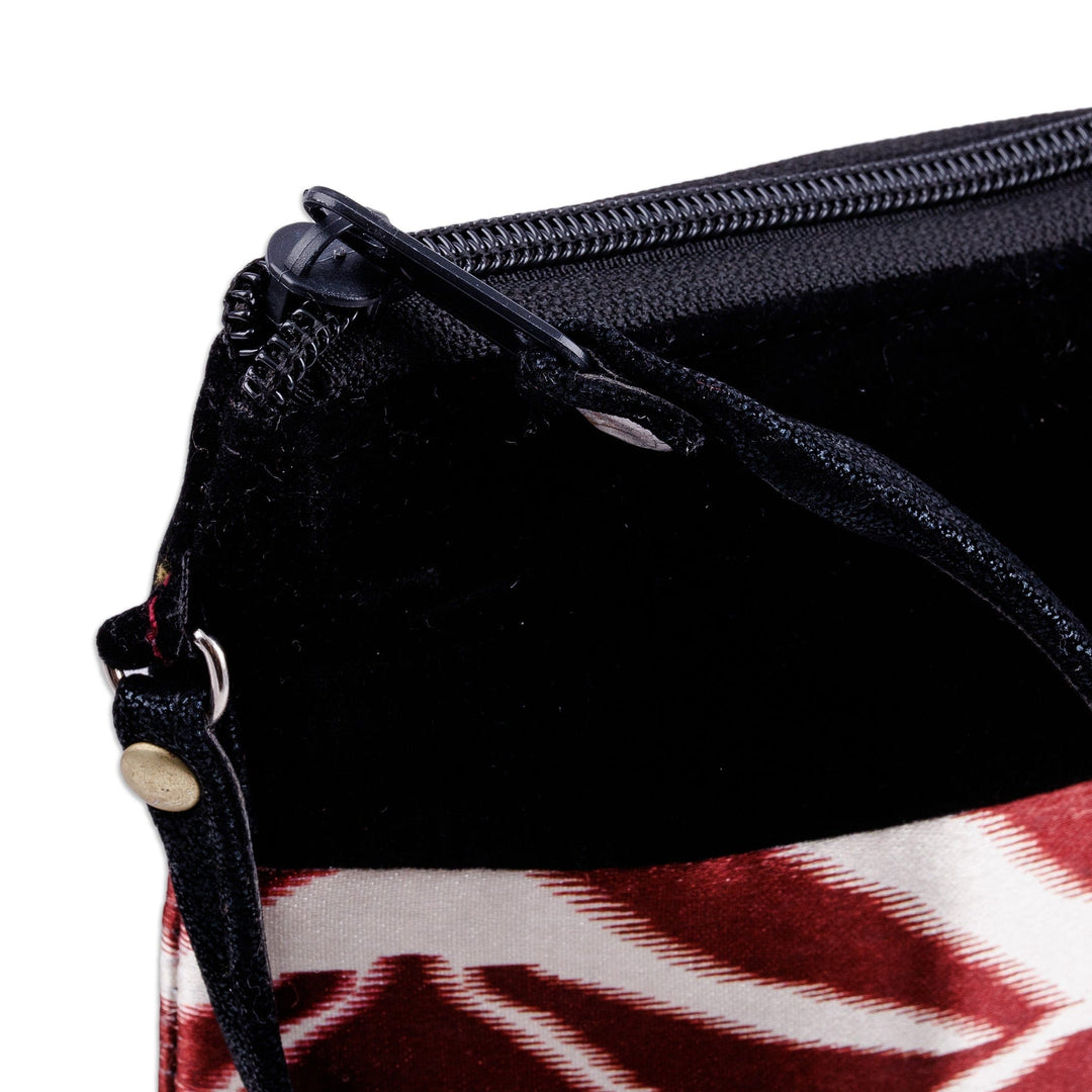 Black Wristlet with Ikat Accent Handcrafted in Uzbekistan - Glam Style