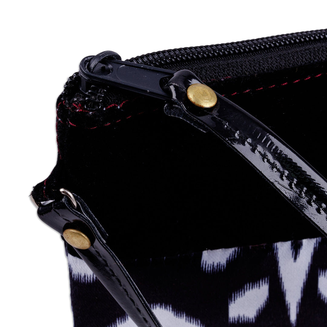 Black and White Wristlet with Ikat Accent from Uzbekistan - Glam Flair