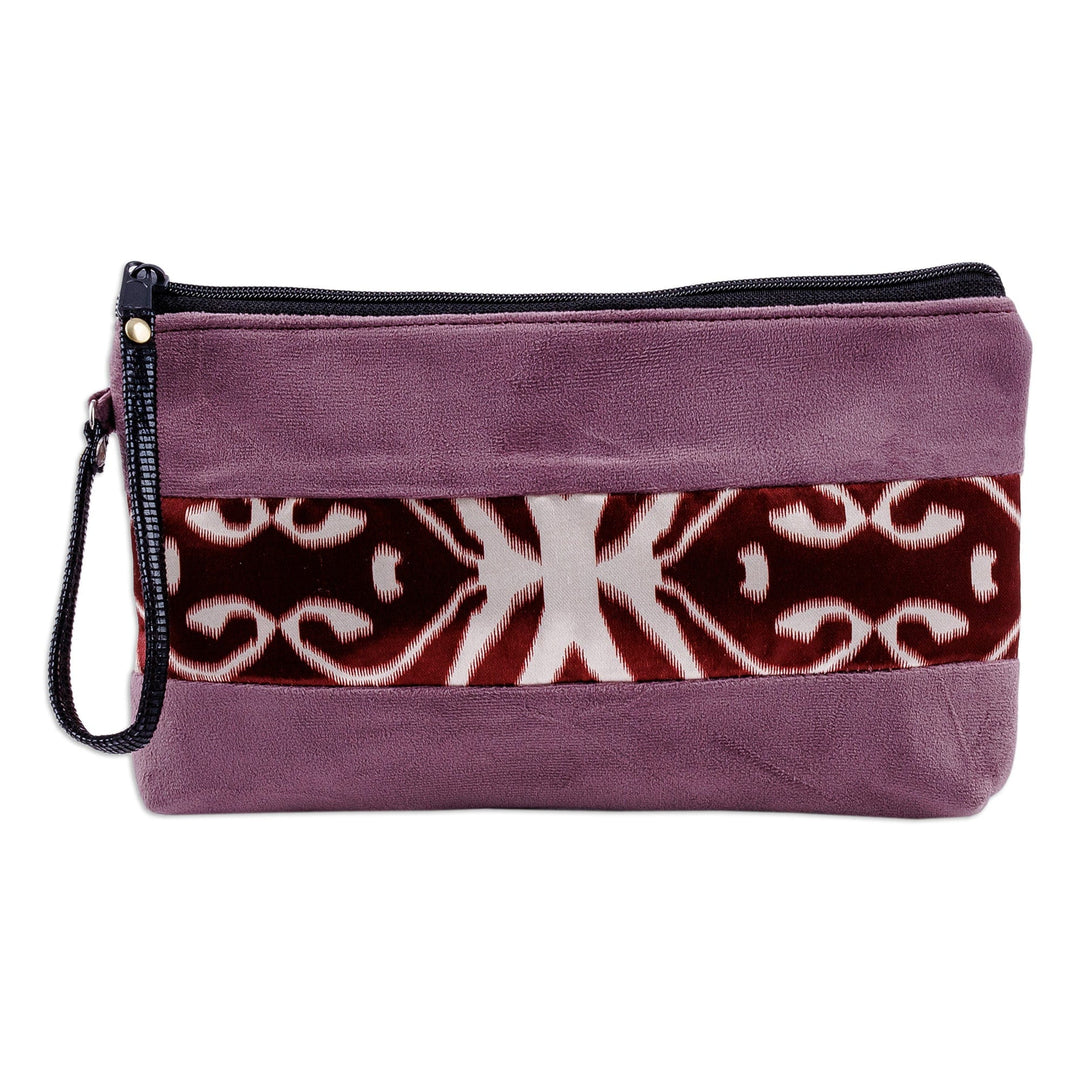Purple Wristlet with Ikat Accent Handcrafted in Uzbekistan - Glam Radiance