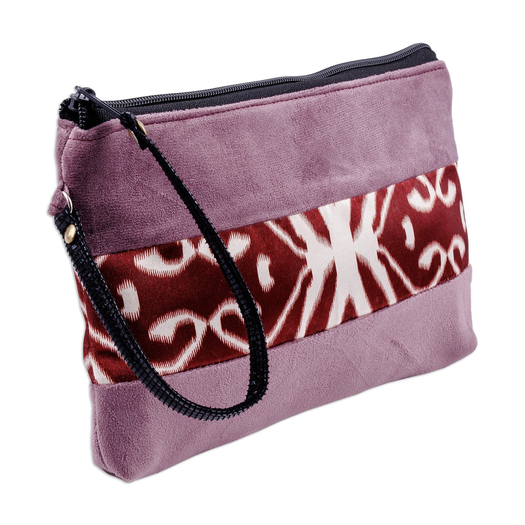 Purple Wristlet with Ikat Accent Handcrafted in Uzbekistan - Glam Radiance