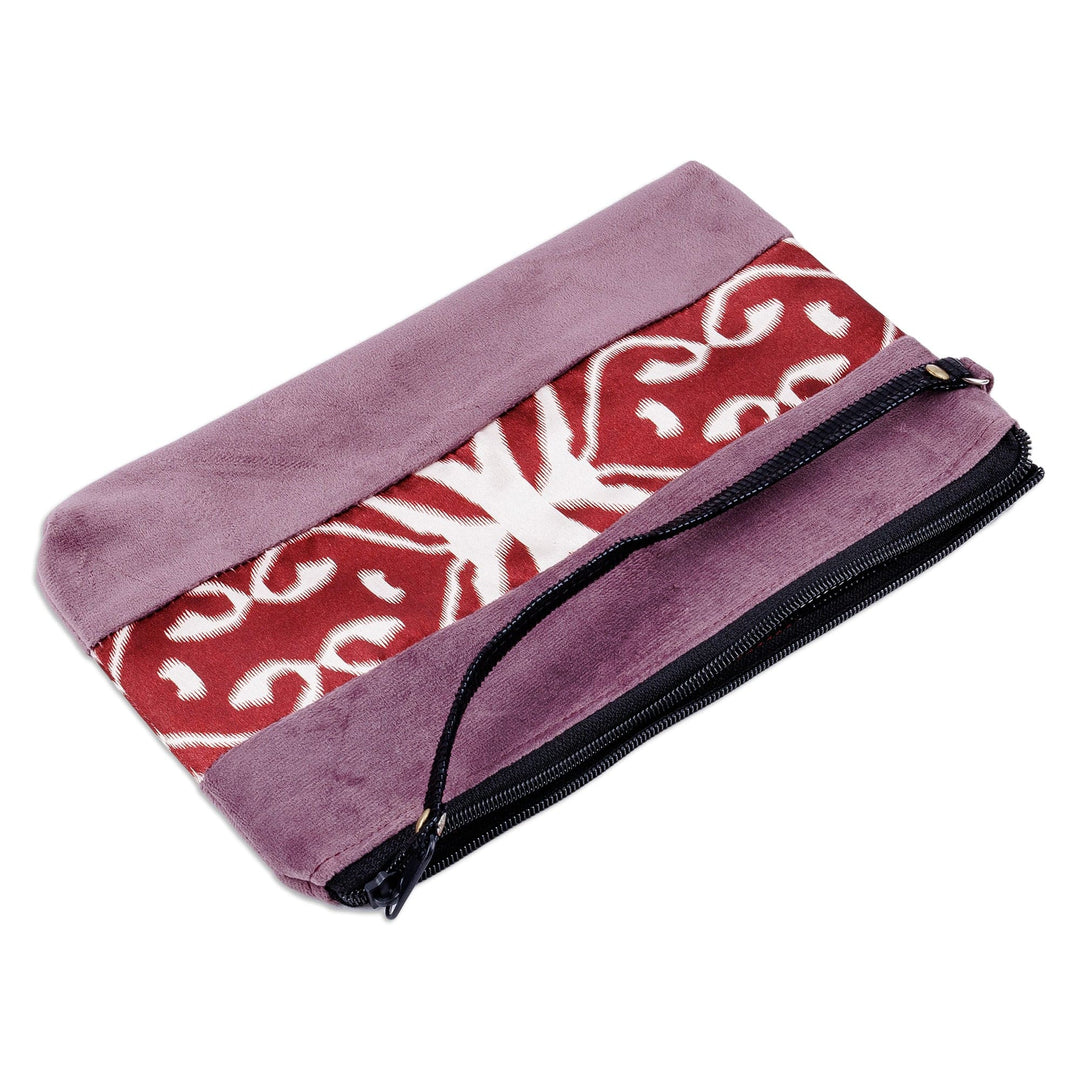 Purple Wristlet with Ikat Accent Handcrafted in Uzbekistan - Glam Radiance