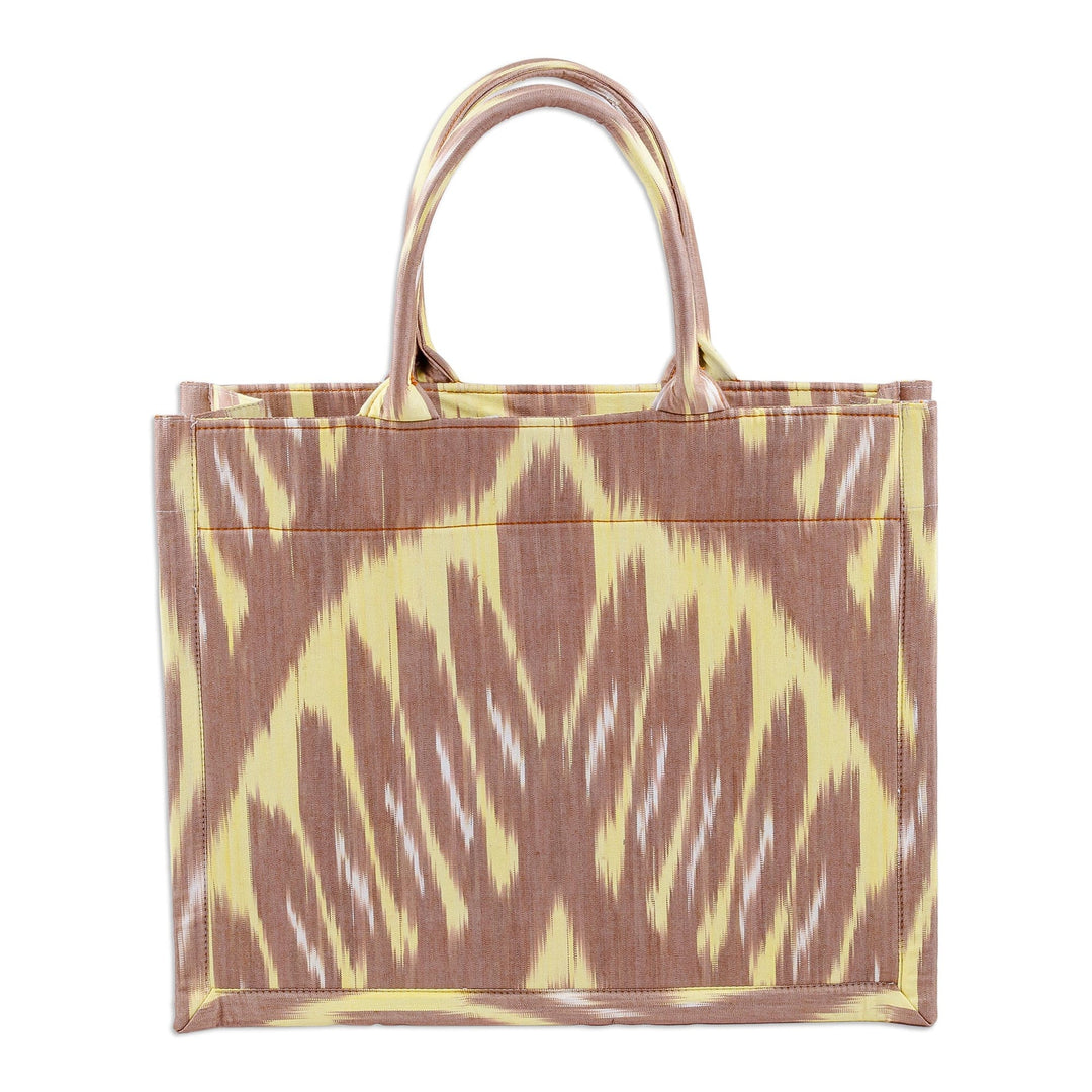 Handcrafted Ikat Cotton Tote Bag in Brown and Yellow - Splendorous Flair