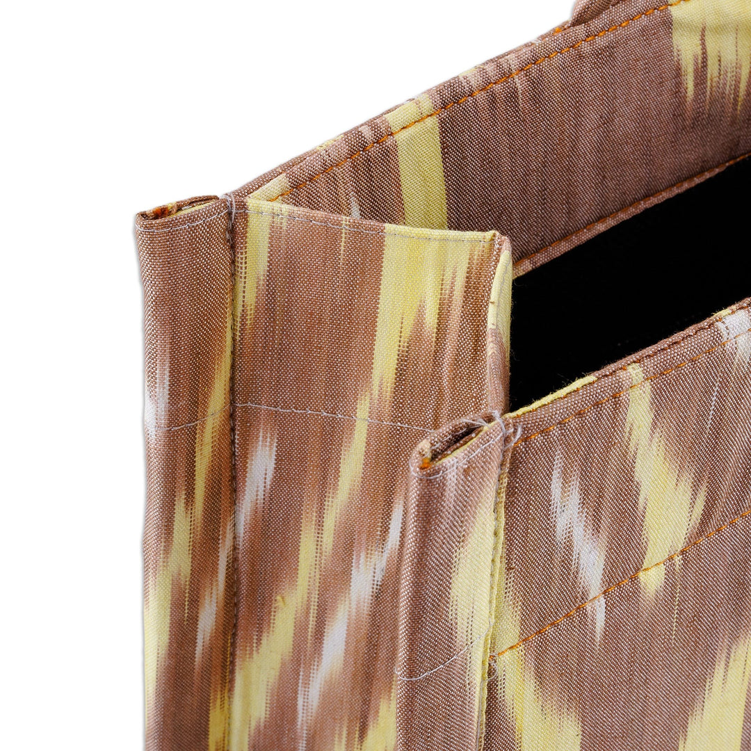 Handcrafted Ikat Cotton Tote Bag in Brown and Yellow - Splendorous Flair