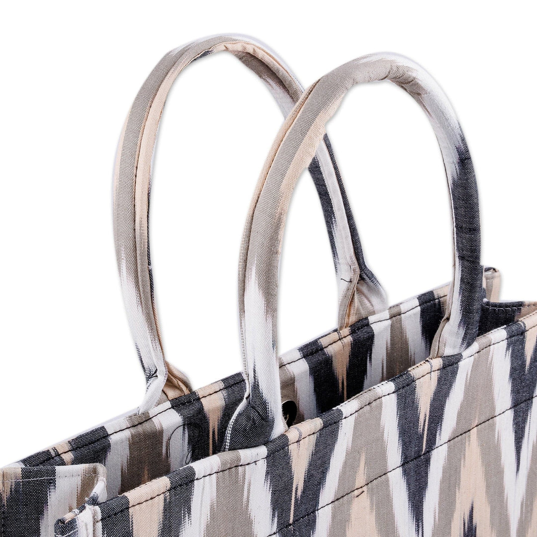 Handcrafted Ikat Cotton Tote Bag in Brown Black and White - Splendorous Style