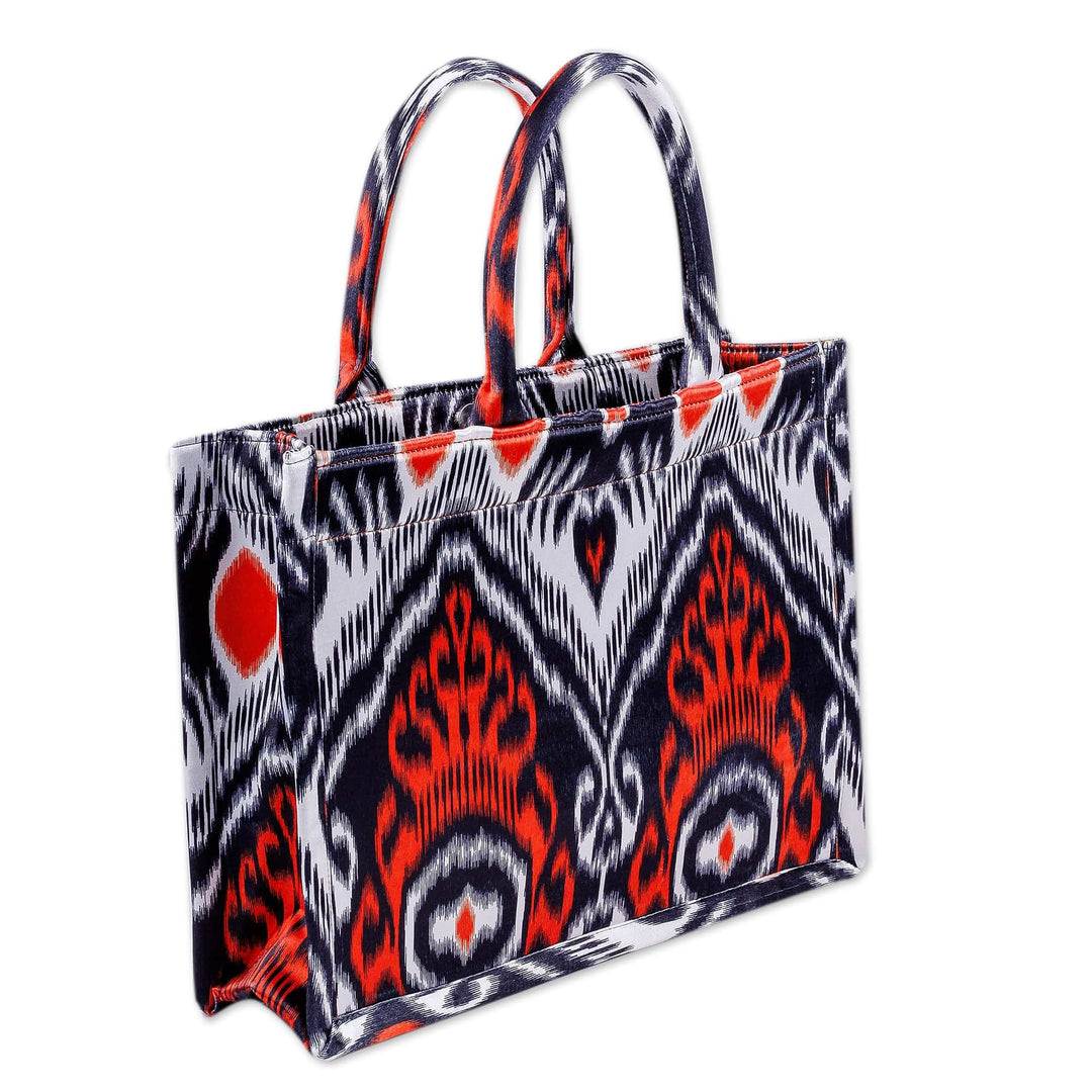Handcrafted Tote Bag with Ikat Motifs in Black Red and White - Splendorous Vibrancy