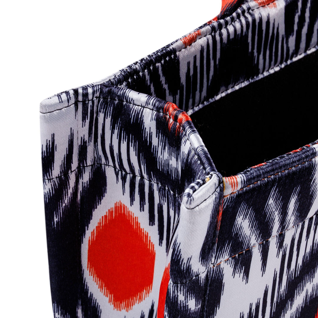 Handcrafted Tote Bag with Ikat Motifs in Black Red and White - Splendorous Vibrancy