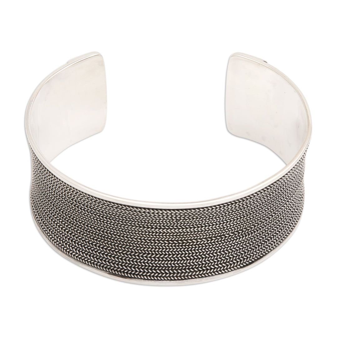 Sterling Silver Cuff Bracelet with Oxidized Textured Finish - Woven Magic