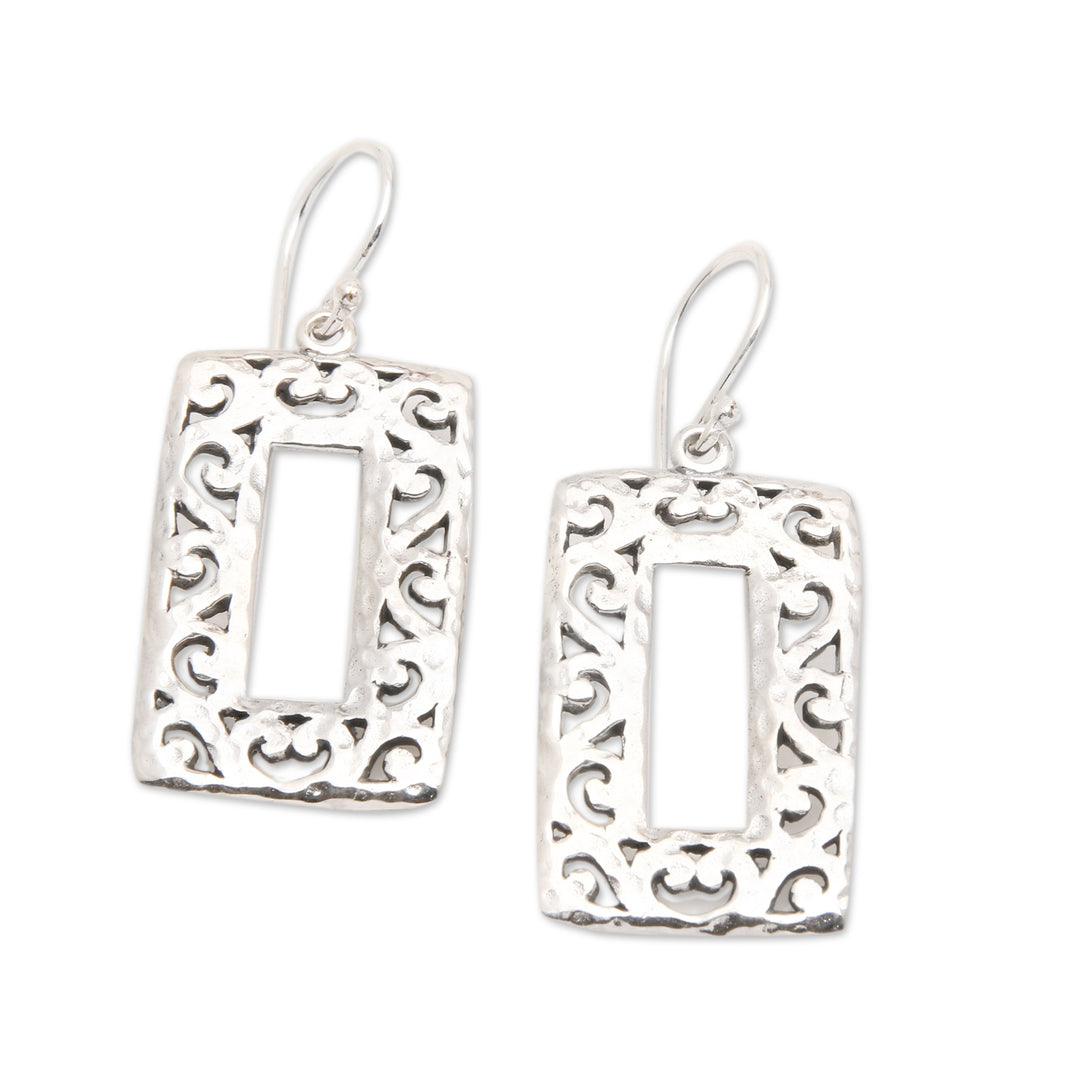 Rectangular Hammered Sterling Silver Dangle Earrings - Exquisite Frames