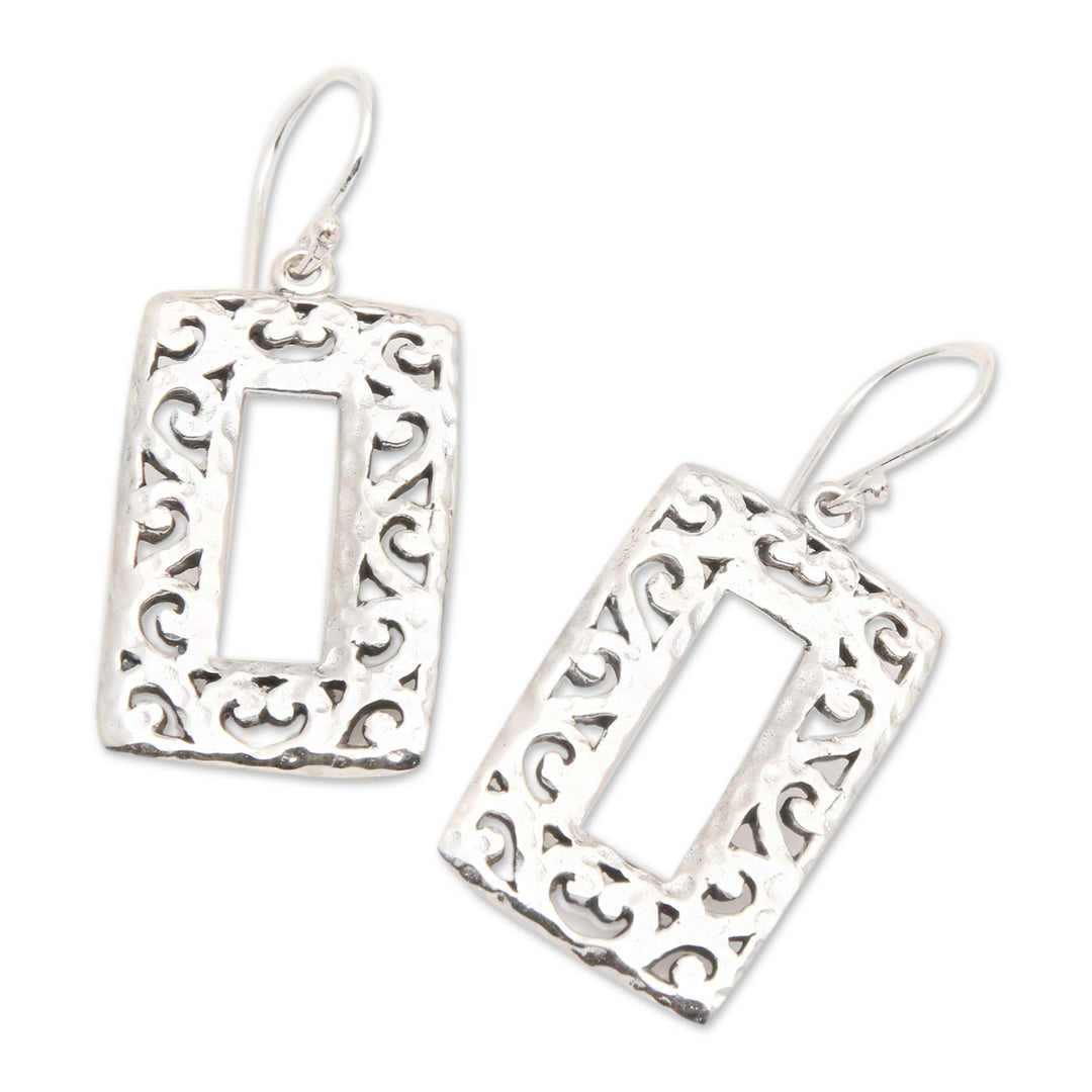Rectangular Hammered Sterling Silver Dangle Earrings - Exquisite Frames