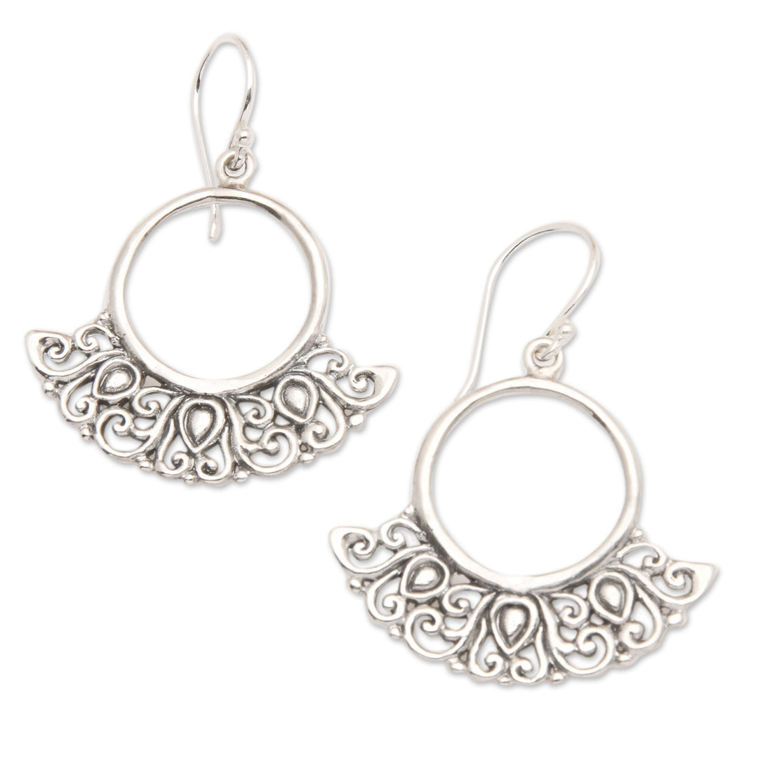 Sterling Silver Dangle Earrings with Openwork Accents - Swinging Fans