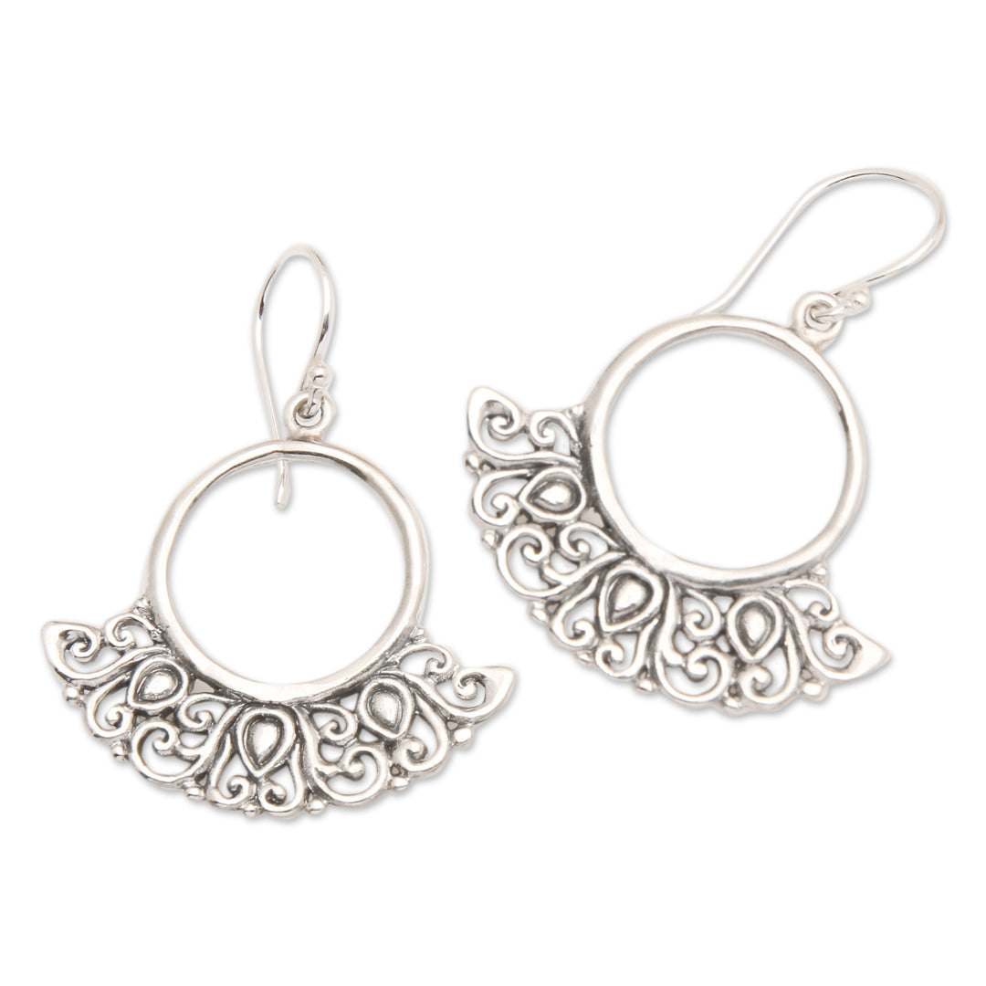 Sterling Silver Dangle Earrings with Openwork Accents - Swinging Fans