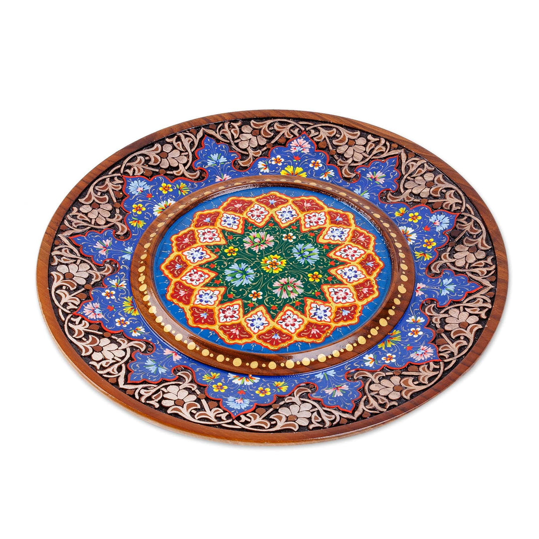 Hand-Carved Painted and Lacquered Uzbek Floral Wood Wall Art - Uzbek Bouquet