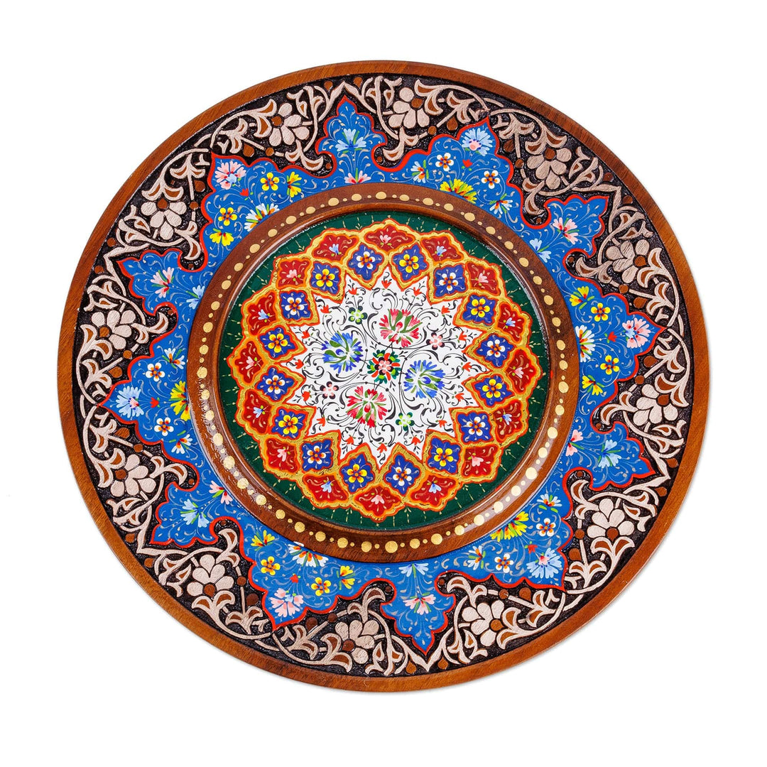 Floral-Themed Hand-Carved Painted Lacquered Wood Wall Art - Uzbek Spring