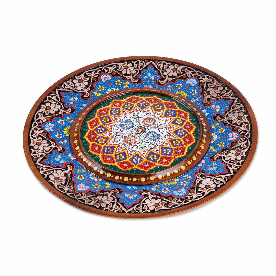 Floral-Themed Hand-Carved Painted Lacquered Wood Wall Art - Uzbek Spring