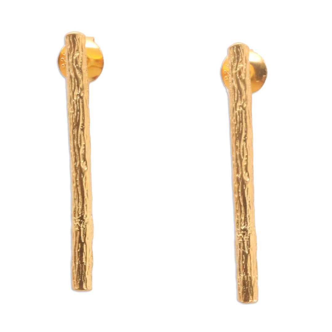 22k Gold-Plated Wood-Shaped Drop Earrings from Bali - Sylvan Victory