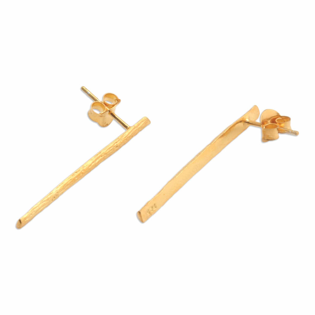 22k Gold-Plated Wood-Shaped Drop Earrings from Bali - Sylvan Victory