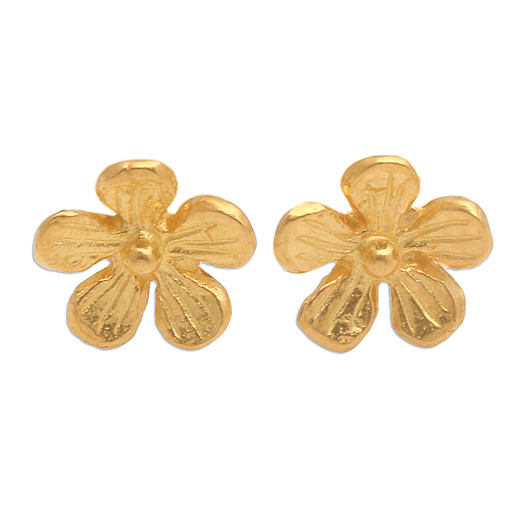 Frangipani-Shaped 22k Gold-Plated Stud Earrings from Bali - Sunshine Frangipani