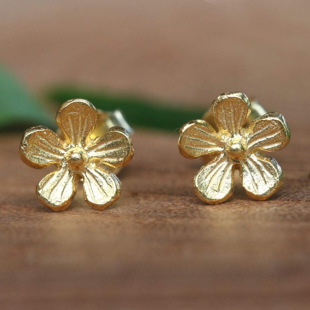 Frangipani-Shaped 22k Gold-Plated Stud Earrings from Bali - Sunshine Frangipani