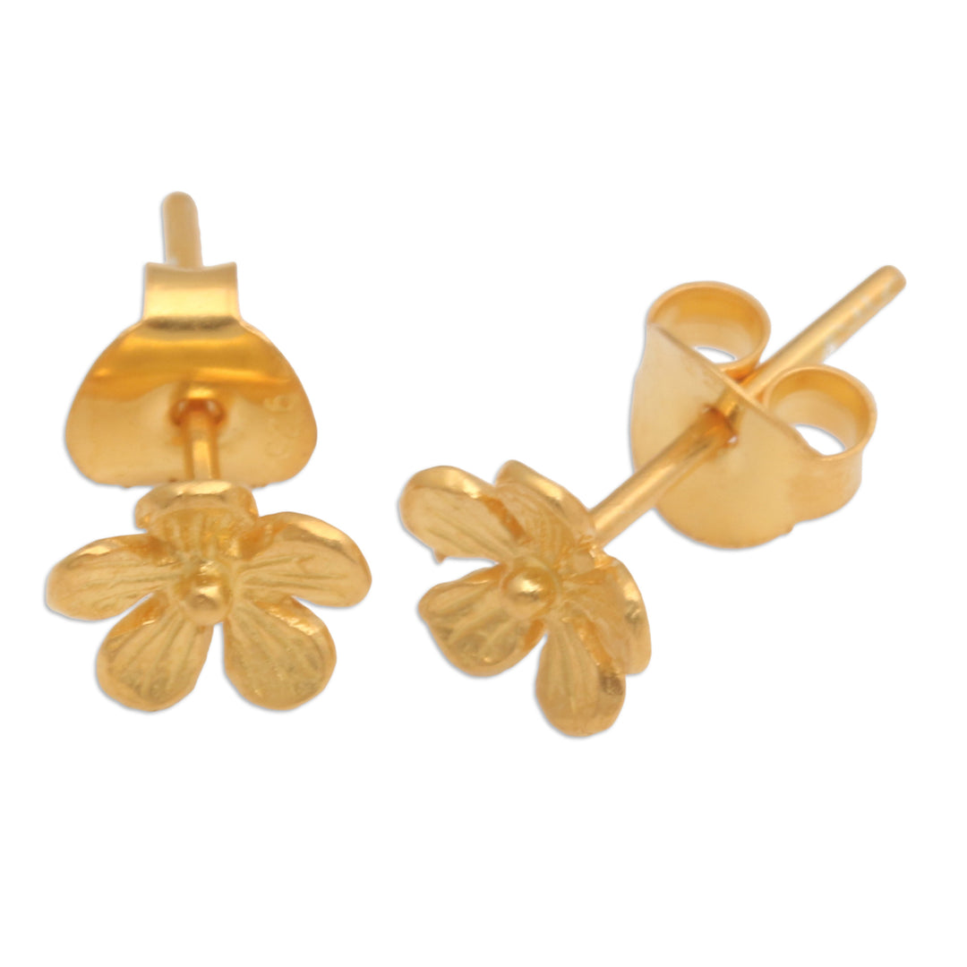 Frangipani-Shaped 22k Gold-Plated Stud Earrings from Bali - Sunshine Frangipani