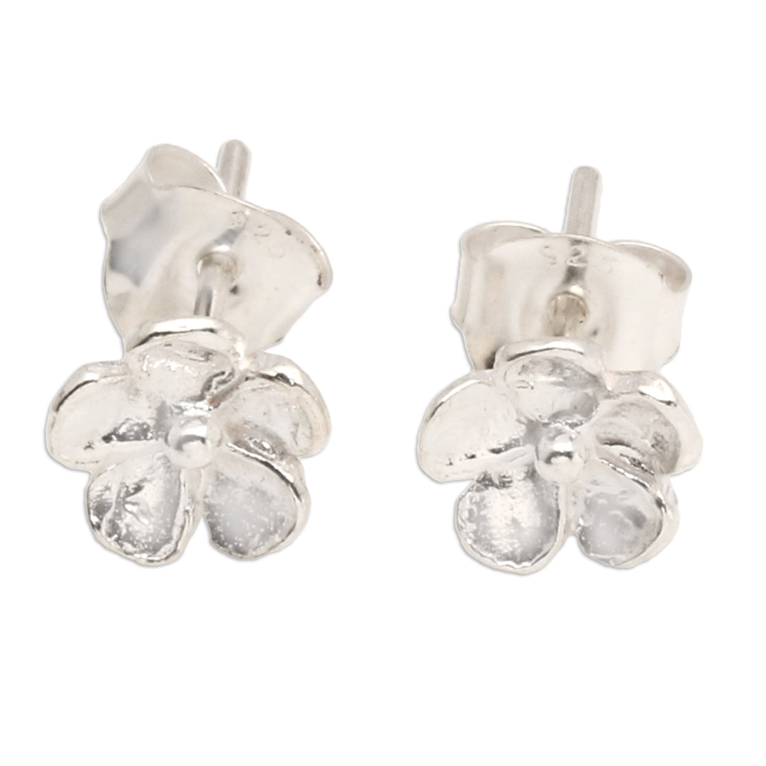 Balinese Handmade Sterling Silver Frangipani Stud Earrings - Polar Frangipani