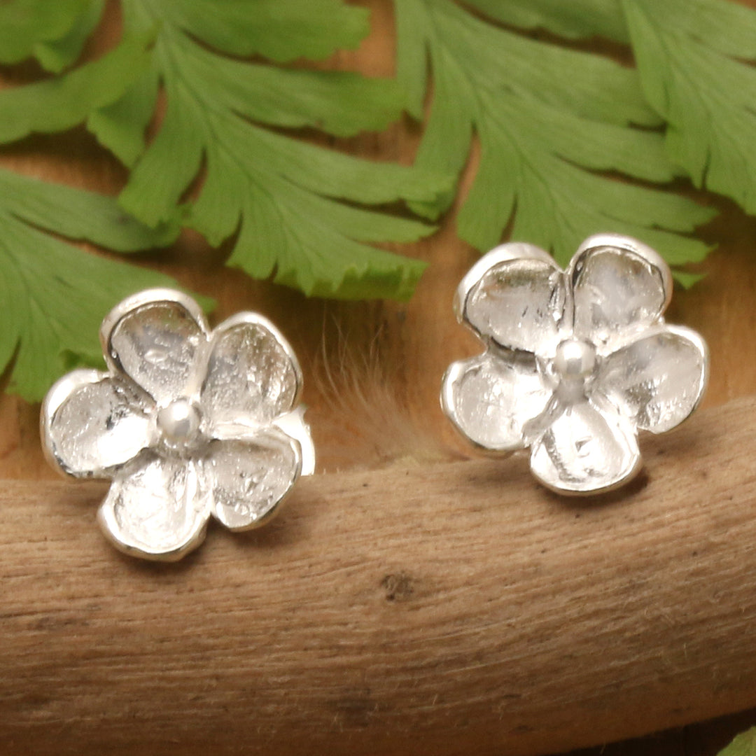 Balinese Handmade Sterling Silver Frangipani Stud Earrings - Polar Frangipani