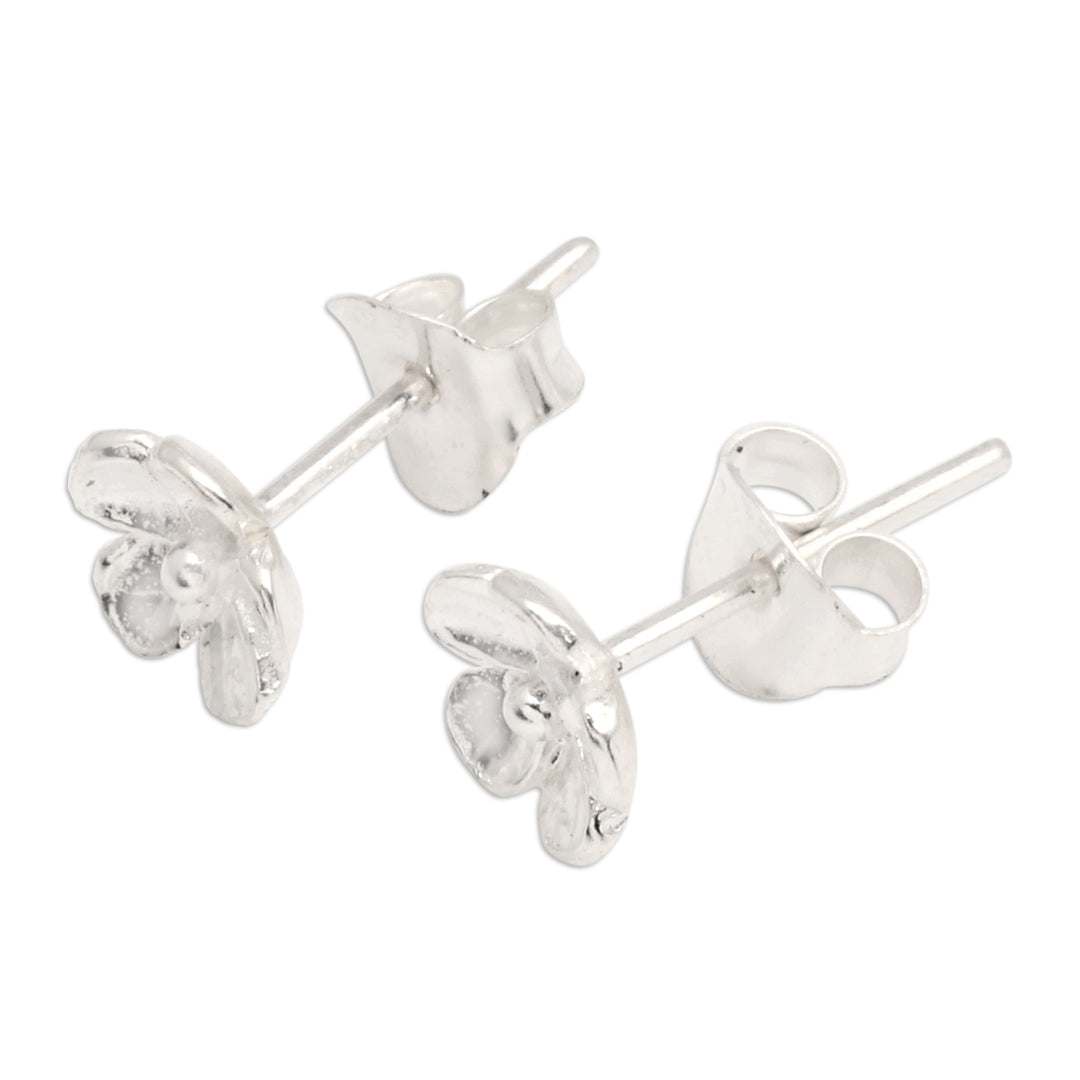 Balinese Handmade Sterling Silver Frangipani Stud Earrings - Polar Frangipani