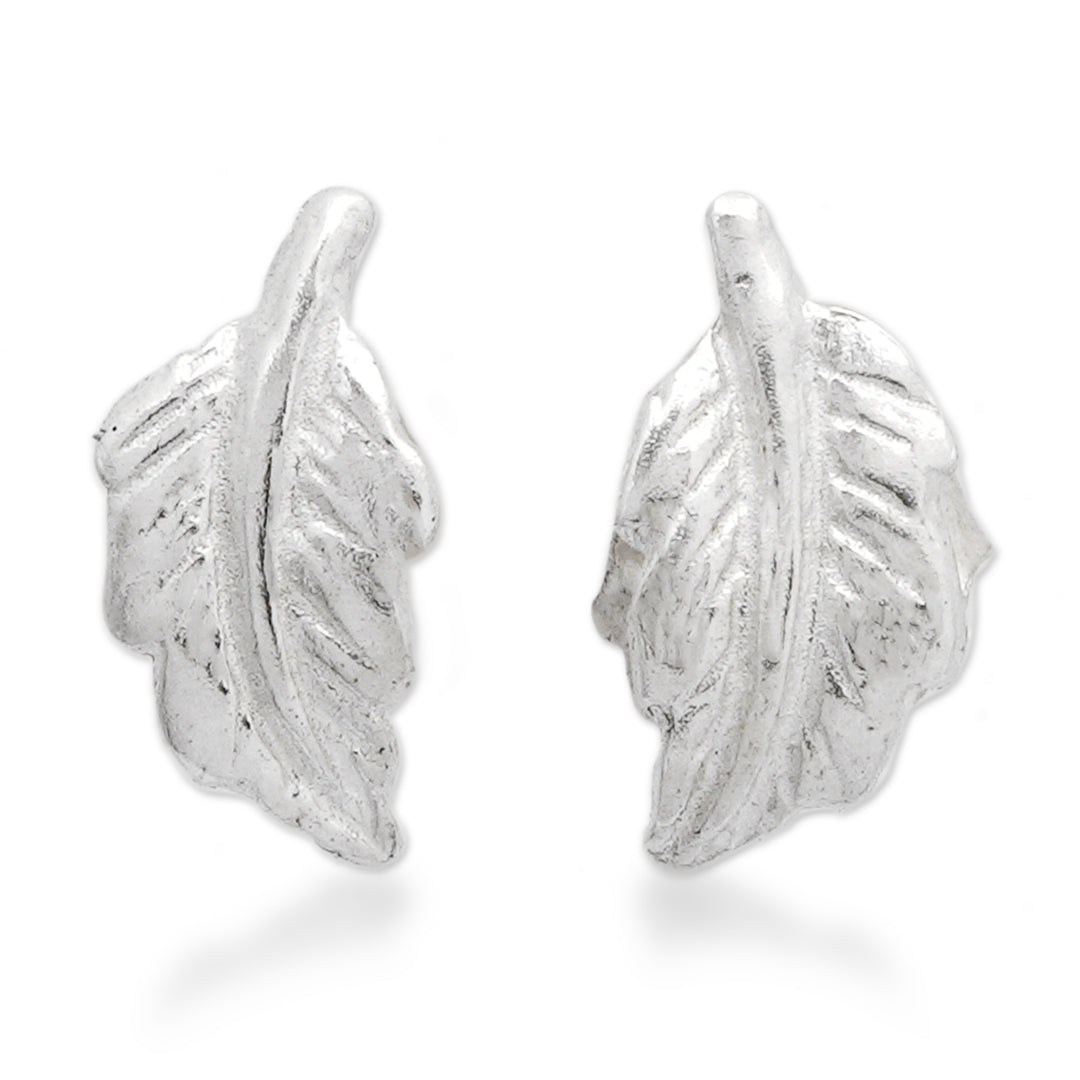 Nature-Themed Leafy Sterling Silver Stud Earrings from Bali - Enchantment in the Forest
