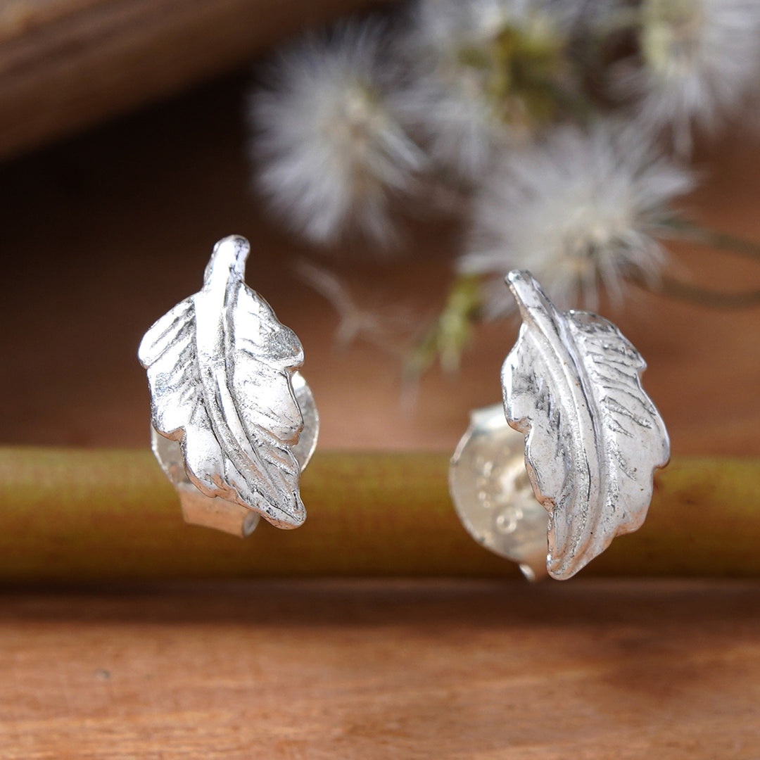 Nature-Themed Leafy Sterling Silver Stud Earrings from Bali - Enchantment in the Forest