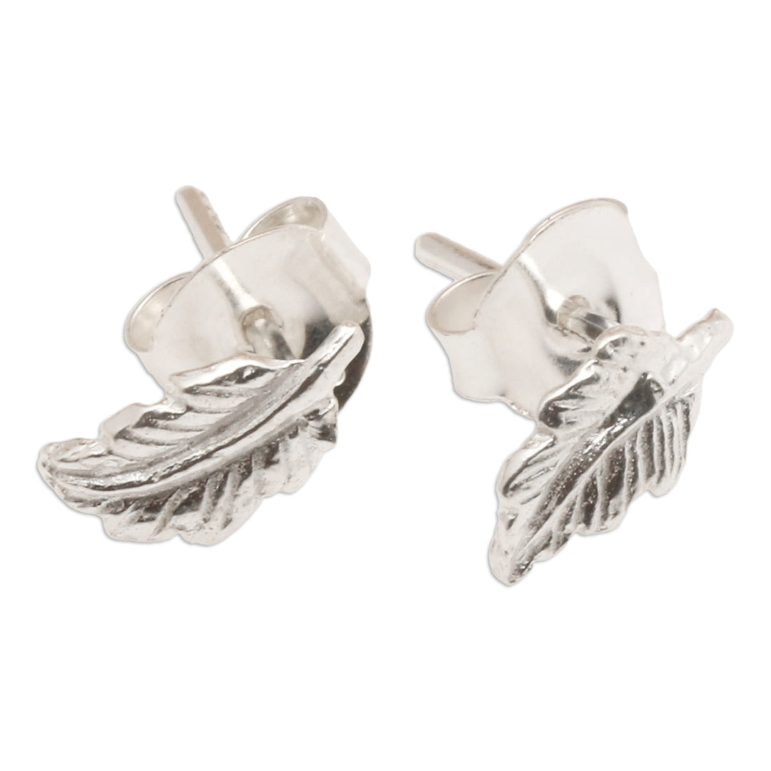 Nature-Themed Leafy Sterling Silver Stud Earrings from Bali - Enchantment in the Forest