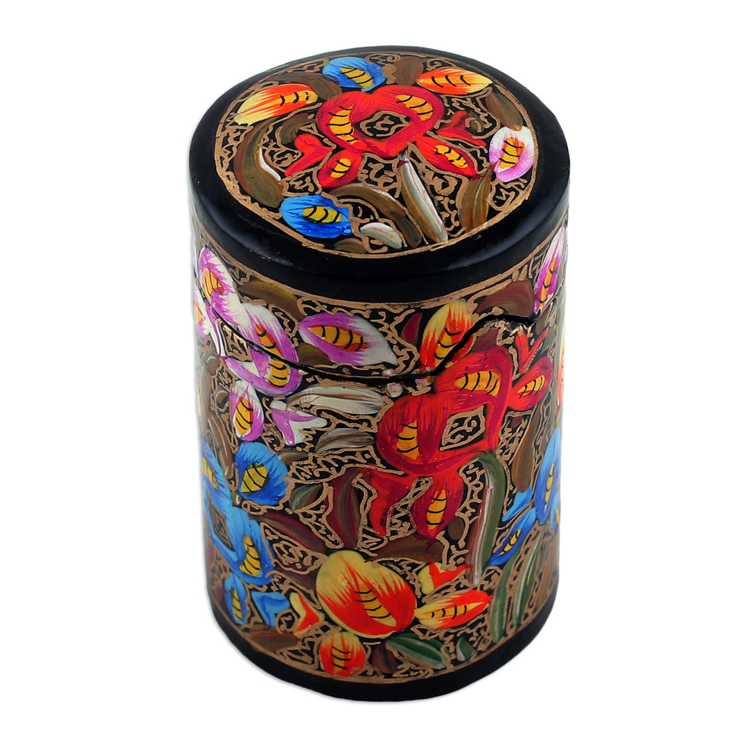 Hand-Painted Floral Papier Mache on Wood Toothpick Holder - Floral Grandeur