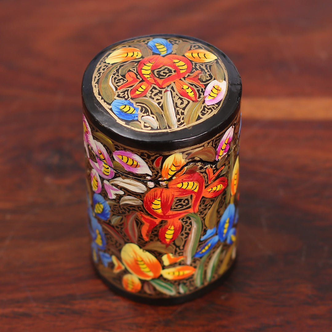 Hand-Painted Floral Papier Mache on Wood Toothpick Holder - Floral Grandeur