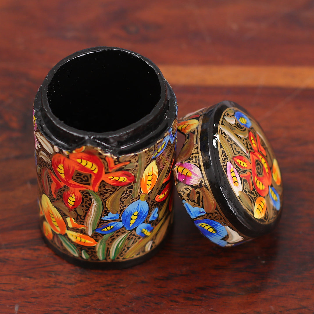 Hand-Painted Floral Papier Mache on Wood Toothpick Holder - Floral Grandeur