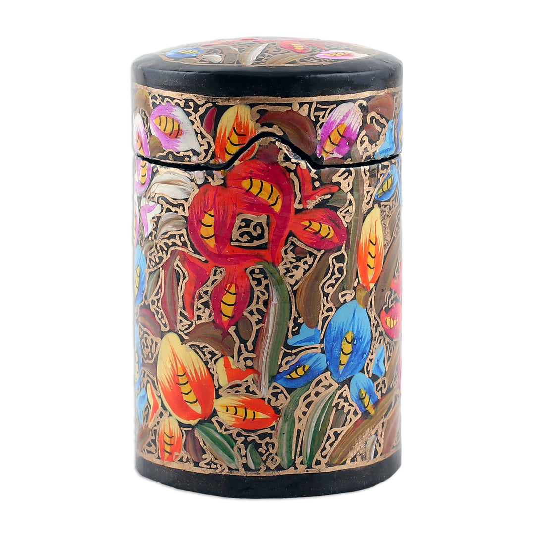 Hand-Painted Floral Papier Mache on Wood Toothpick Holder - Floral Grandeur