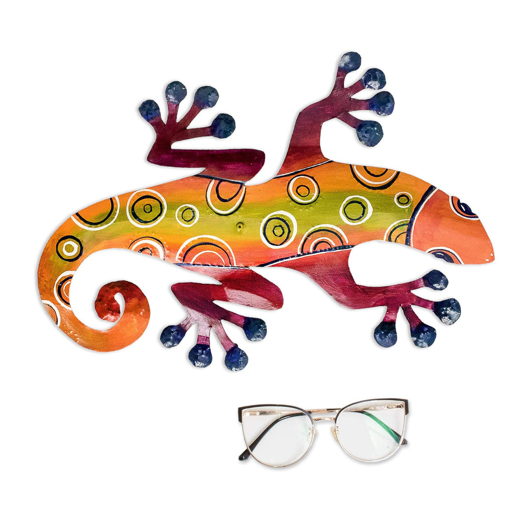 Hand-Painted Tropical Lizard Steel Wall Art from El Salvador - Festive Lizard