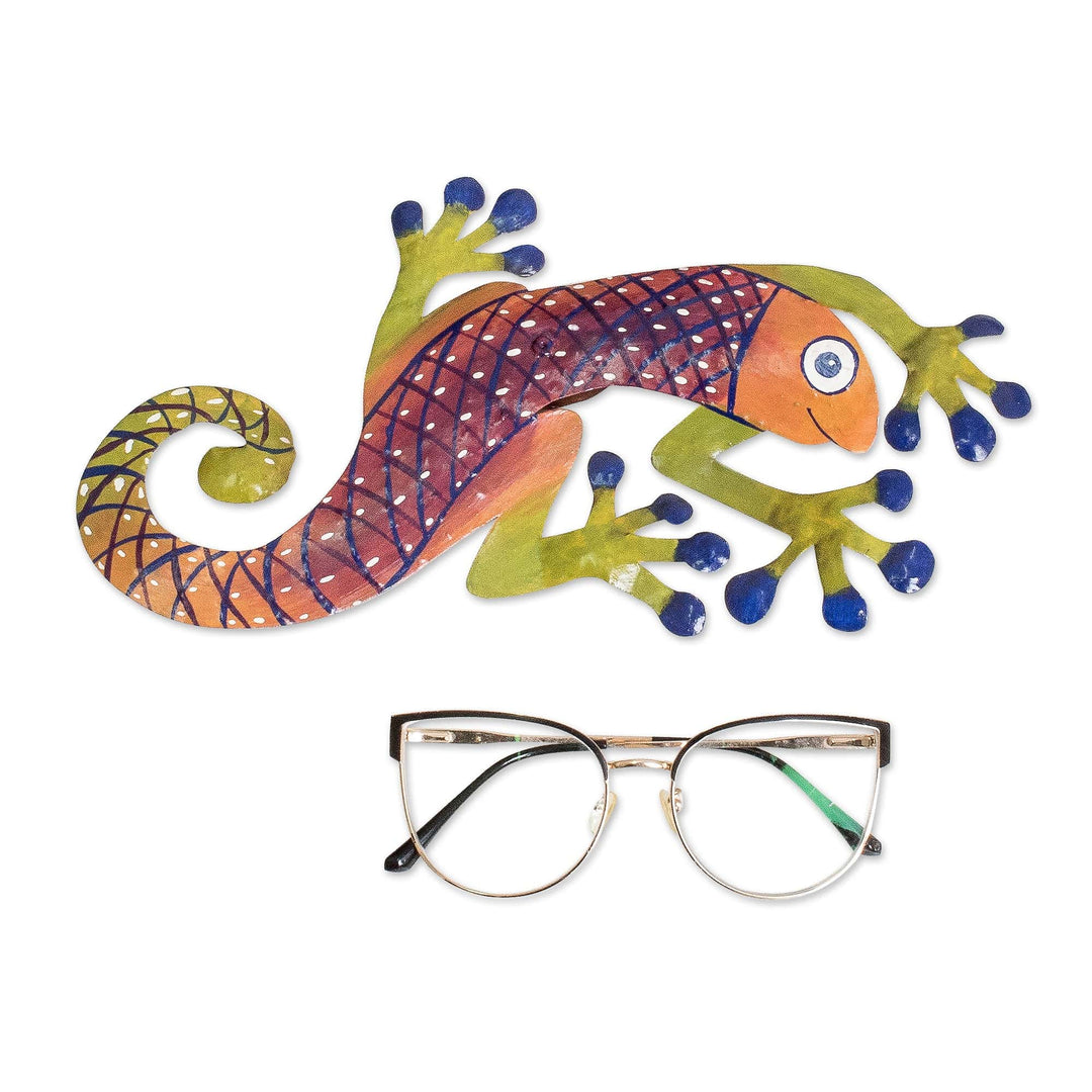 Hand-Painted Smiling Lizard Steel Wall Art from El Salvador - Smiling Lizard