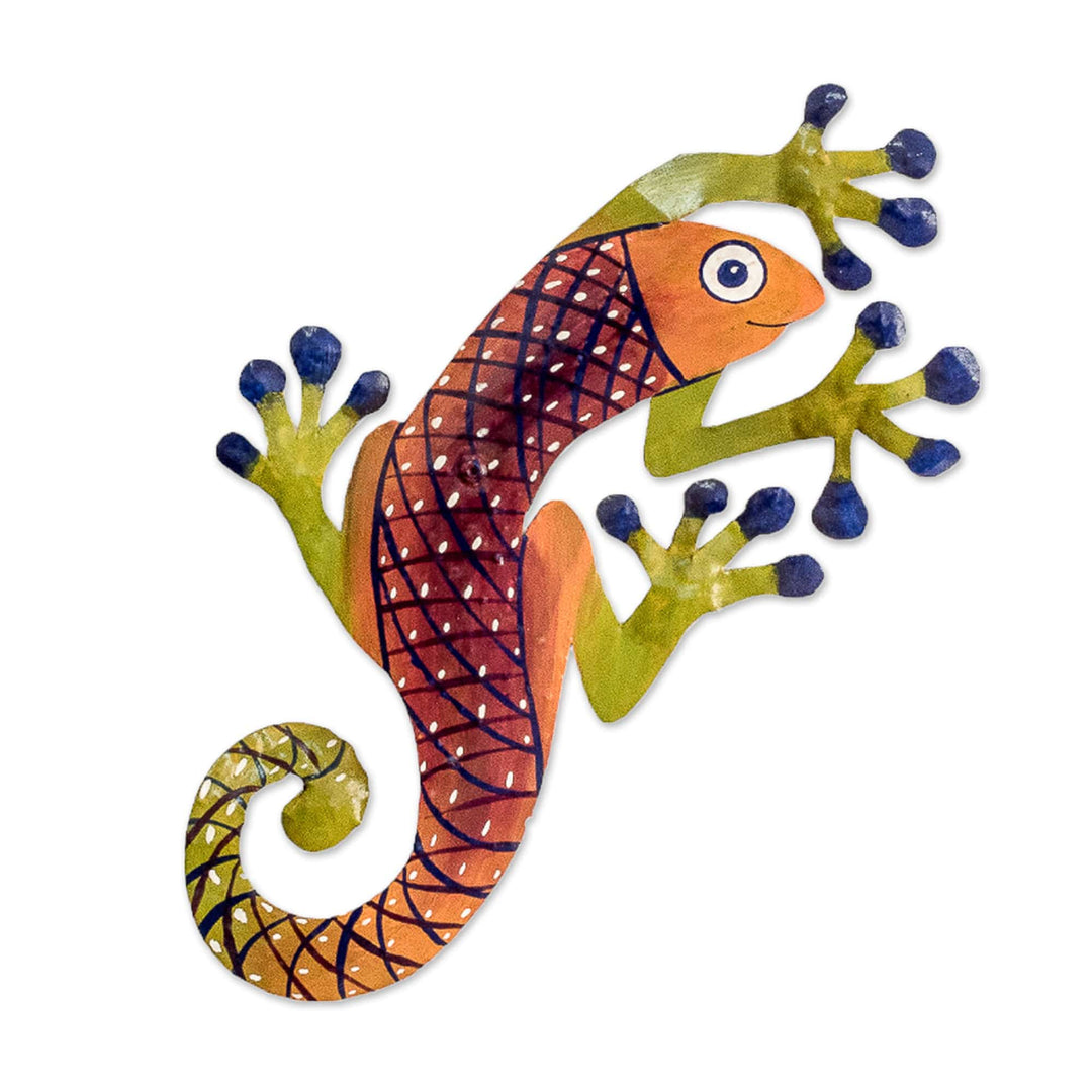 Hand-Painted Smiling Lizard Steel Wall Art from El Salvador - Smiling Lizard